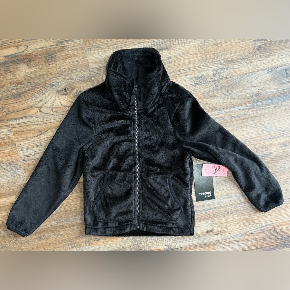 Ci Sono Kids Black Faux Fur Jacket Size 4 New With Tags